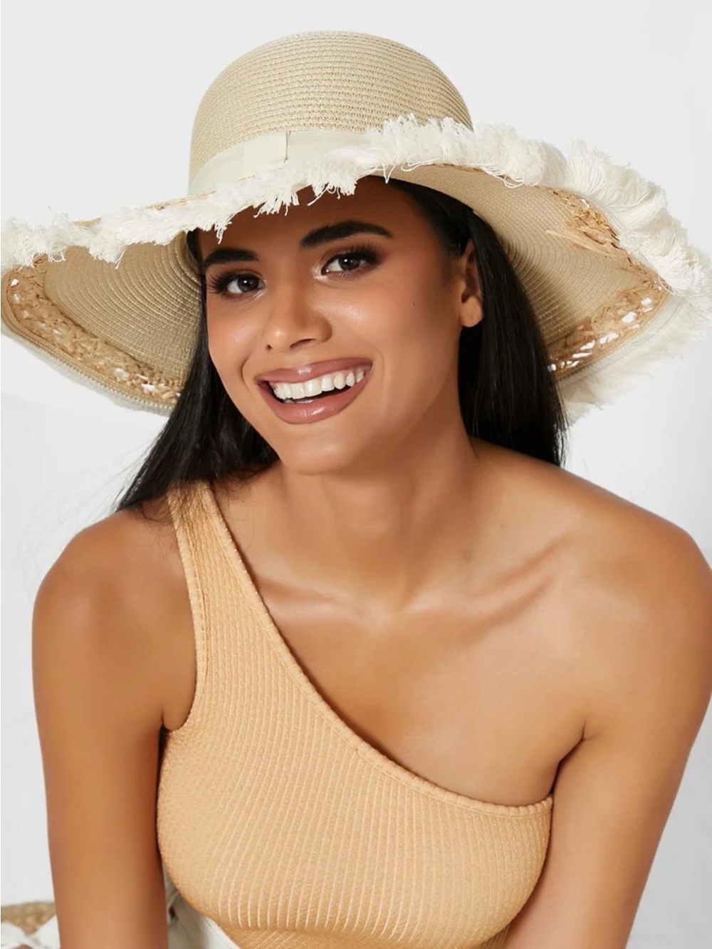 Wide Brim Frayed Edge Straw Hat
